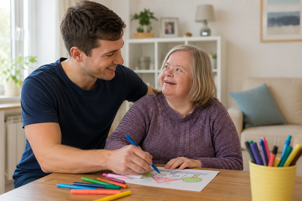 man helping women
